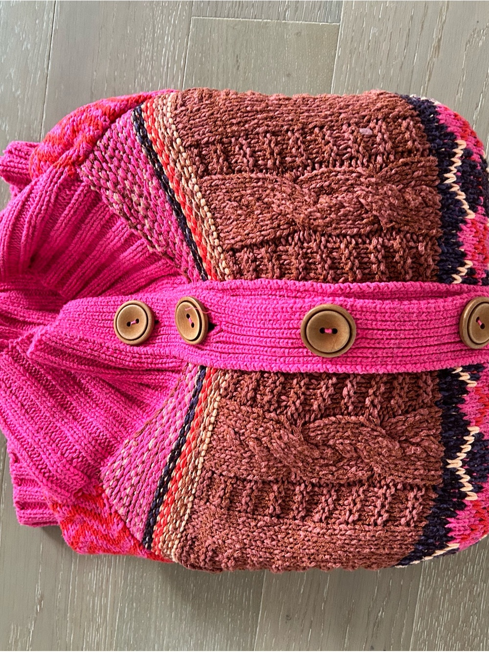 Hot Pink Patterned Button-Front Women's Sweater - Picture 4 of 4